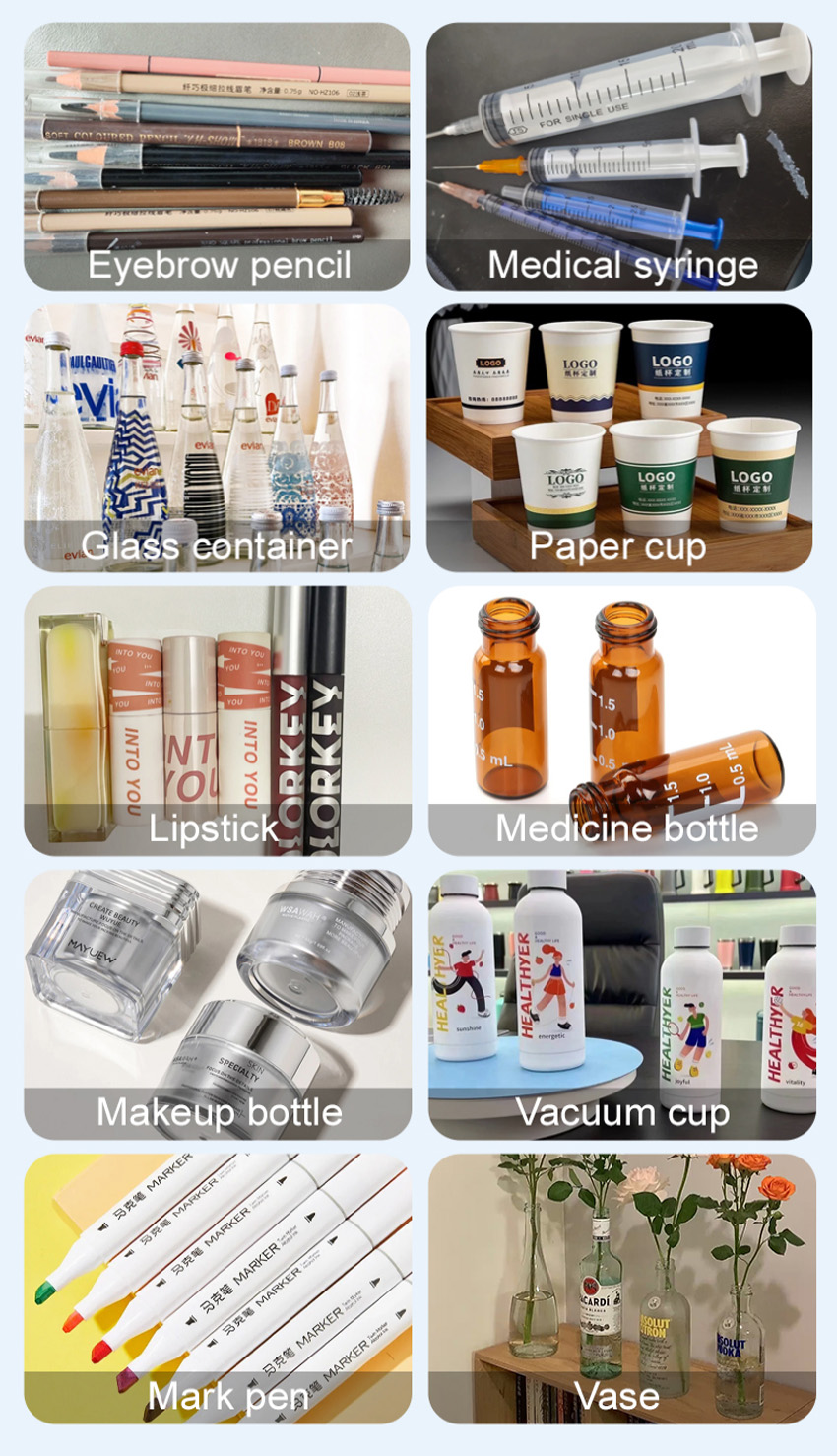 Screen Printing Machine for round product with servo motor&sensor-Product Applications Screen Printing Machine for round product with servo motor&sensor-Product Applications