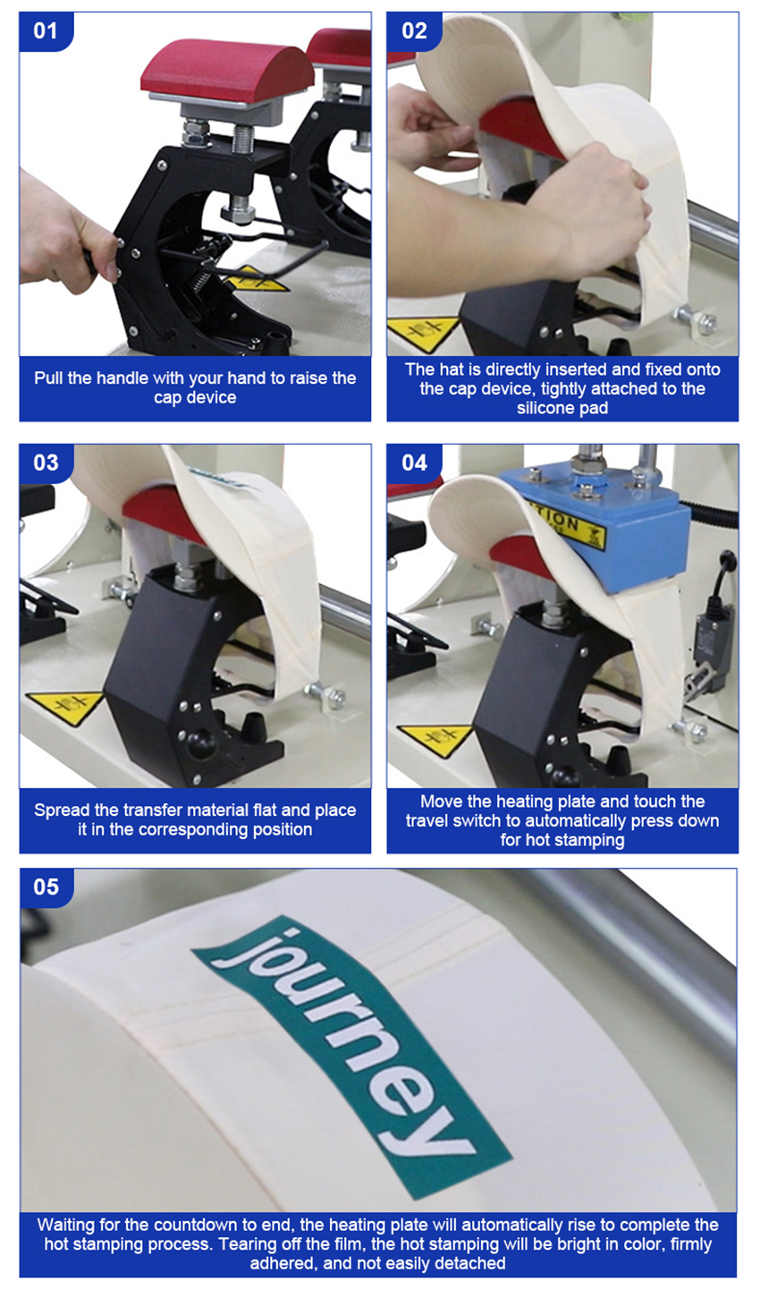 Pneumatic Dual-Station Hat Ironing Machine-Hot Stamping Steps